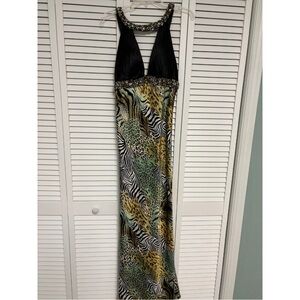 Vintage Animal Print Halter Maxi Dress